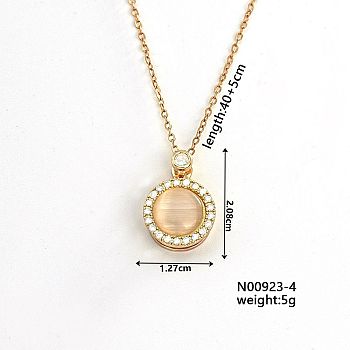 Simple and Versatile Brass Pendant Necklacs, with Rhinestones, Golden, Flat Round, 15.75 inch(40cm)