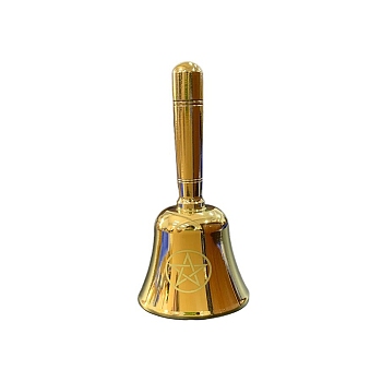 Brass Hand Bell, Display Decoration, Service Bell, Dinner Bell, Tarot Ritual Meditation Alarm, Star Pattern, 98x42.5mm