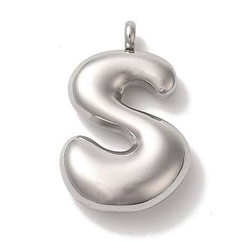 Non-Tarnish Ion Plating(IP) 304 Stainless Steel Pendants, Letter Charm, Stainless Steel Color, Letter S, 25.5x16.5x6mm, Hole: 2mm