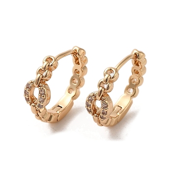 Brass Micro Pave Cubic Zirconia Hoop Earrings, Oval, Light Gold, 14x5mm