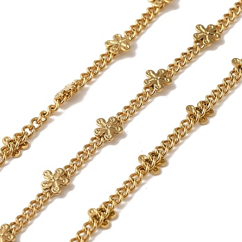 Ion Plating(IP) 304 Stainless Steel Flower Link Chains, Soldered, with Spool, Real 18K Gold Plated, 4.5x4.8x0.7mm