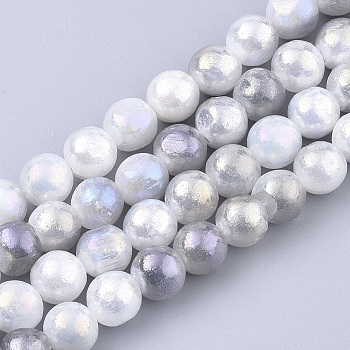Natural Calcite Beads Strands, Silver Plated, Dyed, Round, WhiteSmoke, 8~8.5mm, Hole: 1~1.2mm, about 52pcs/strand, 16.14 inch
