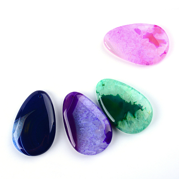 Natural Agate Big Pendants, Dyed, teardrop, Mixed Color, 54~55x34.5~36x8~9mm, Hole: 2mm