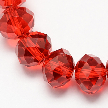 Handmade Glass Beads, Faceted Rondelle, Red, 12x8mm, Hole: 1mm, about 72pcs/strand