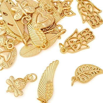 18Pcs 9 Style Alloy Pendants, Long-Lasting Plated, with Jump Ring, Real 18K Gold Plated, 13~29x10.5~14.5x1.6~3mm, Hole: 1.6~3.5mm, 2pcs/style