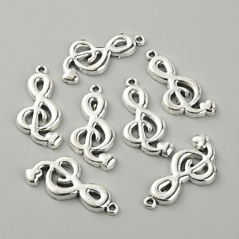 Tibetan Style Alloy Pendants, Musical Note, Antique Silver, 28.5x13x2mm, Hole: 1.2mm