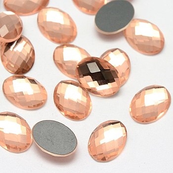 Faceted Glass Oval Cabochons, Pink, 18x13x3~5mm