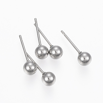 201 Stainless Steel Ball Stud Earrings, with 304 Stainless Steel Pin, Hypoallergenic Earrings, Stainless Steel Color, 17mm, Pin: 0.8mm