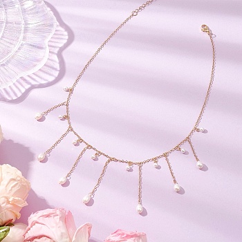 Shell Pearl Necklaces, with Brass Cable Chain and 304 Stainless Steel Lobster Claw Clasps, Golden, 15.87 inch(40.3cm)