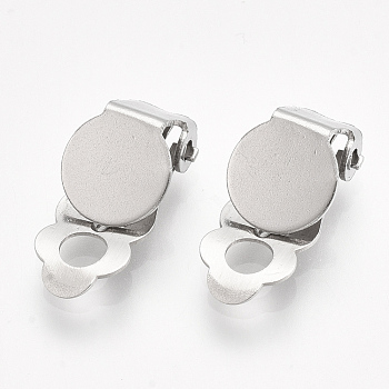 304 Stainless Steel Clip-on Earring Findings, with Round Flat Pad, Flat Round, Stainless Steel Color, Tray: 8mm, 18x8x6mm, Hole: 3mm