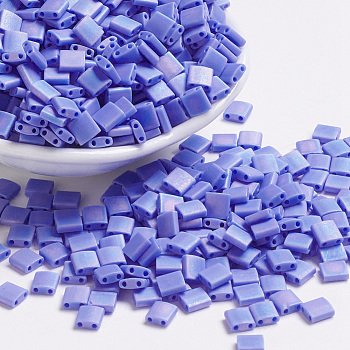MIYUKI TILA Beads, Japanese Seed Beads, 2-Hole, (TL417L/FR) Matte Opaque Periwinkle AB, 5x5x1.9mm, Hole: 0.8mm, about 118pcs/bottle, 10g/bottle