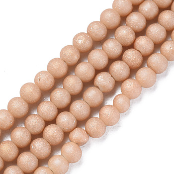 Electroplate Frosted Glass Beads Strands, Round, BurlyWood, 5x4mm, Hole: 1mm, about 98~102Pcs/strand, 16.14 inch~16.54 inch(41~42cm)
