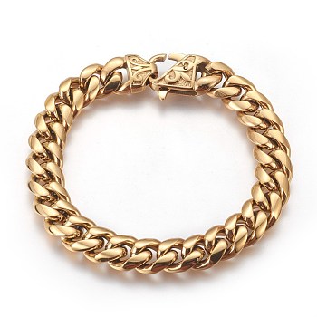 201 Stainless Steel Curb Chain Bracelets, Golden, 9 inch(23cm), 12mm