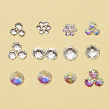 10 Style Glass Flat Back Rhinestone, Grade A, Back Plated, Faceted, Half Round, Mixed Color, 2.3~7.3mm, 660pcs/box