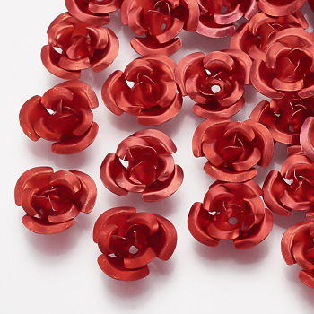 Aluminum Beads, 3-Petal Flower, Red, 7x4mm, Hole: 0.8mm, about 950pcs/bag