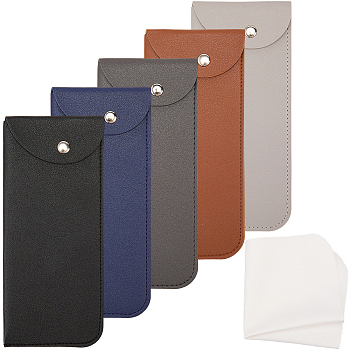 5Pcs 5 Colors Rectangle PU Leather Eyelasses Case, Portable Slip-in Sunglass Pouch, with 1Pc Suede Fiber Glasses Cleaning Cloth, Mixed Color, 186x80x8mm