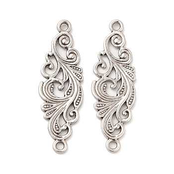 Tibetan Style Alloy Connector Charms, Leaf Links, Antique Silver, 29.5x9.5x1mm, Hole: 1.5mm