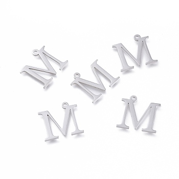 Tarnish Resistant 304 Stainless Steel Charms, Greek Alphabet, Stainless Steel Color, Letter.M, 14x14.5x1mm, Hole: 1.2mm