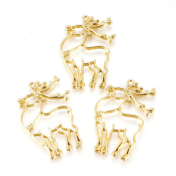 Zinc Alloy Open Back Bezel Pendants, For DIY UV Resin, Epoxy Resin, Pressed Flower Jewelry, Long-Lasting Plated, Christmas Reindeer/Stag, Golden, 47.5x32x2.5mm
