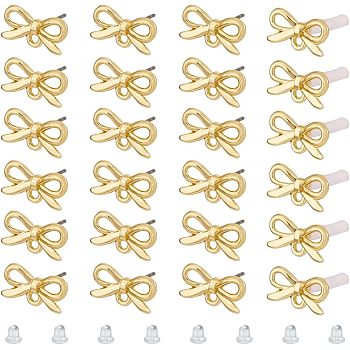 40Pcs Alloy Stud Earring Findings, with Horizontal Loops and Steel Pins, Bowknot, with 80Pcs Plastic Ear Nuts, Light Gold, 8x14mm, Hole: 1.4mm, Pin: 0.7mm