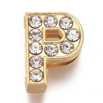 Alloy Slide Charms, with Crystal Rhinestone, Letter, Letter.P, P: 12.5x12x4.2mm, Hole: 2x8mm