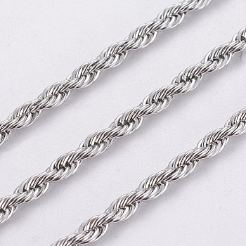304 Stainless Steel Rope Chains, with Spool, Unwelded, Stainless Steel Color, 3mm, about 32.8 Feet(10m)/roll