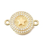 Brass Micro Pave Clear Cubic Zirconia Flat Round Connector Charms, Real 18K Gold Plated, Lead Free & Cadmium Free, Long-Lasting Plated, Rack Plating, Star, 22x15.5x3mm, Hole: 1.8mm(KK-E802-32A-G)