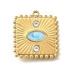 304 Stainless Steel Pendants, with Rhinestone and Enamel, Square with Eye Charm, Ion Plating(IP), Golden, 25.5x23x3mm, Hole: 1.6mm(STAS-C122-20G-02)