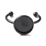 304 Stainless Steel Open Cuff Ring Components, Pad Ring Settings, Flat Round, Electrophoresis Black, Inner Diameter: 18.8mm, Tray: 10mm(RJEW-WH0011-07C-EB)