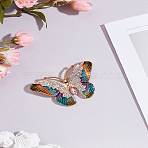 1Pc Butterfly Pave Colorful Rhinestone Brooch, Alloy Badge for Women, Colorful, 39x61.5x10mm(JEWB-LP0004-14)