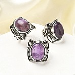 Natural Amethyst Adjustable Rings, Lead Free & Cadmium Free, Antique Silver Plated Brass Finger Rings for Women, Oval, 20.5mm, Inner Diameter: 17mm(RJEW-I108-02AS-02)