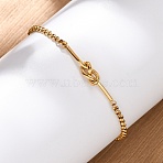 304 Stainless Steel Knotted Link Bracelets, Rolo Chain Bracelets for Women, Real 18K Gold Plated, 6-3/8 inch(16.2cm) Long+61mm Extender(BJEW-R027-04G)
