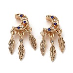 Alloy Rhinestone European Beads, Large Hole Beads, Moon with Leaf, Golden, 27.5x13x8.5mm, Hole: 4.5mm(FIND-Q115-04G)