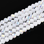 AB Color Plated Opaque Glass Rondelle Beads Strands, Faceted, White, 4.5x3.5mm, Hole: 0.7~1mm, about 108~116pcs/strand, 14.76~16.73''(37.5~42.5cm)(EGLA-T029-4mm-09B)