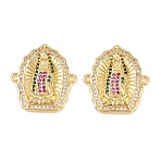 Brass Micro Pave Colorful Cubic Zirconia Religion Virgin Links Connector Charms, Rack Plating, Long-Lasting Plated, Cadmium Free & Lead Free, Real 18K Gold Plated, 21.5x20x3.5mm, Hole: 1.2mm(KK-Z146-13G)