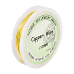 Round Copper Jewelry Wire, Long-Lasting Plated, Gold, 18 Gauge(1mm), about 5.91 Feet(1.8m)/Roll(CWIR-YW0001-03H-01)