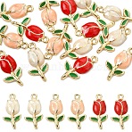 15Pcs 3 Colors Golden Plated Alloy Enamel Pendants, Tulip Charms, Mixed Color, 22x11x3mm, Hole: 1.6mm, 5pcs/color(ENAM-YW0006-07)
