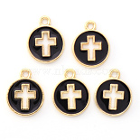 Light Gold Black Others Alloy+Enamel Pendants(X-ENAM-R136-18E)