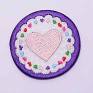 Computerized Embroidery Cloth Iron on/Sew on Patches, Costume Accessories, Appliques, Flat Round with Heart, Colorful, 49x1.5mm(DIY-TAC0007-89)