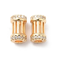 Rack Plating Brass Micro Pave Clear Cubic Zirconia Column Beads, Long-Lasting Plated, Lead Free & Cadmium Free, Real 14K Gold Plated, 11x7mm, Hole: 3mm(KK-D075-02KCG)