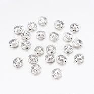 Tibetan Style Alloy Beads, Flat Round with Heart, Antique Silver, Lead Free & Cadmium Free, 6x6x3mm, Hole: 1.5mm(LF10713Y)