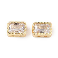 Brass Micro Pave Cubic Zirconia Beads, Rectangle, Clear, 7x5x3.5mm, Hole: 1mm(KK-C051-48G-04)