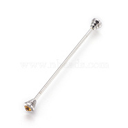 Brass Tie Pin, with Rhinestone, Platinum, Light Topaz, 64mm, Pin: 1.6mm(JEWB-WH0006-01A)