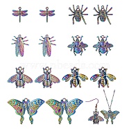 14Pcs 7 Style Plated Alloy Pendants, Cadmium Free & Lead Free, Dragonfly & Spider & Bee, Mixed Color, 17~28x23~47x3~5mm, Hole: 1.6~2.5mm, 2pcs/style(FIND-CA0005-70)