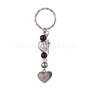 Resin Heart Charms Keychains, with Alloy Star and Iron Split Ring, Platinum, 8.6cm(KEYC-JKC00610-02)