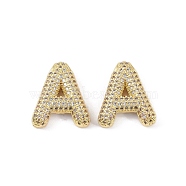 Brass Micro Pave Clear Cubic Zirconia Pendants, Letter A, 22.5x18.5x6mm, hole: 3.5x2mm(KK-Z041-01G-A)