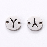 201 Stainless Steel Links, Laser Cut, Flat Round with Letter, Letter.Y, 6x6x1mm, Hole: 0.8mm(STAS-R112-01Y)