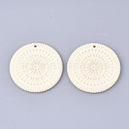 Acrylic Pendants, Imitation Woven Rattan Pattern, Flat Round, Bisque, 47x5mm, Hole: 2mm(OACR-T014-03I)