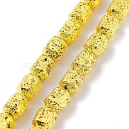Electroplated Natural Lava Rock Beads Strands, Hexagon, Golden Plated, 8~8.5x6.5~7x6~6.5mm, Hole: 1.4mm, about 47pcs/strand, 15.67''(39.8cm)(G-H303-A10-G02)
