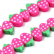 Handmade Polymer Clay Bead Strands, Strawberry Slice, Hot Pink, 9~13x6~10.5x4~4.5mm, Hole: 1.8mm, about 40pcs/strand, 11.02 inch~13.39 inch(28~34cm)(CLAY-R069-01G-01)